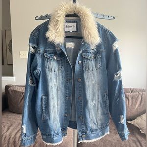 Denim Jacket with Faux Fur Collar